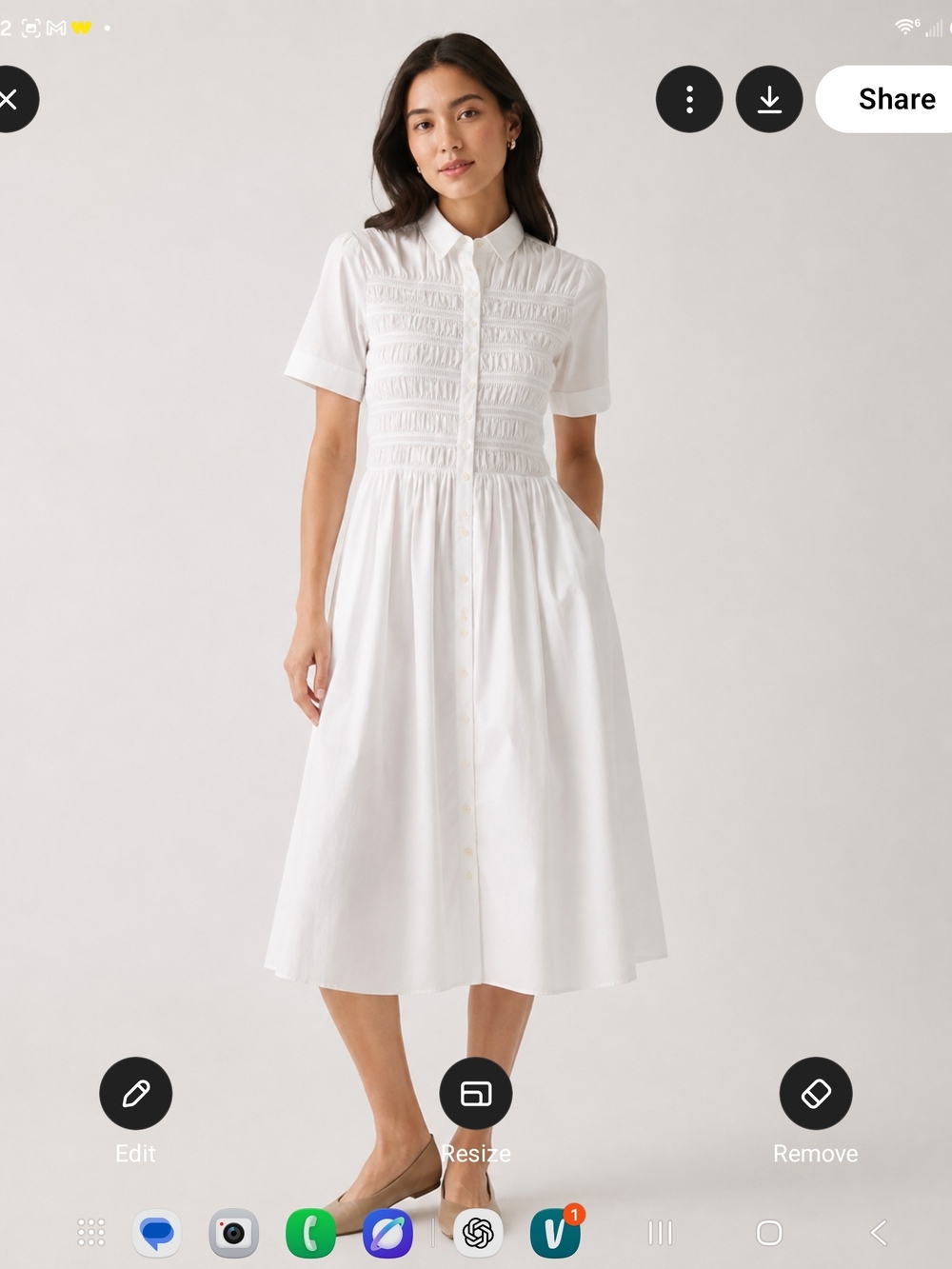 J. Crew White Smocked Short-Sleeve Midi Shirtdress Size S PETT